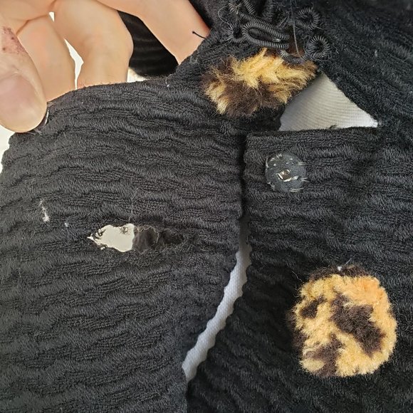 Vintage Union Made 50s/60s Black Silk Lined Wool Coat Faux Leopard collar / cuff - Picture 7 of 13